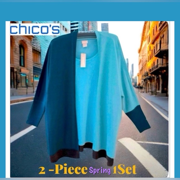 Chico's Sweaters - Chico's Woman Cardigan SET. Blue Color Block Women's  Sweater Set, NWT, S/M
